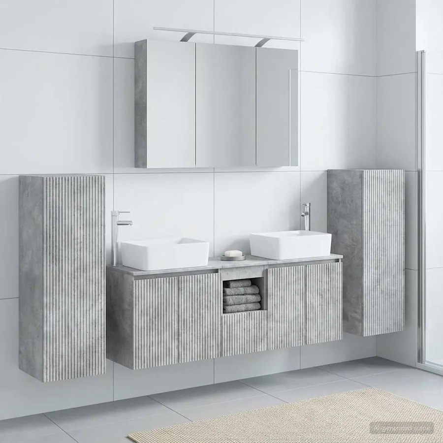Ensemble de mobilier de salle de bain 6 pcs Gris béton
