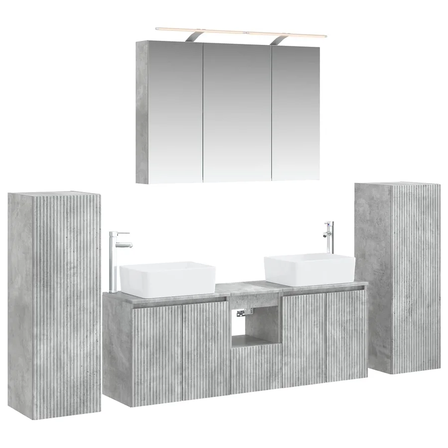 Ensemble de mobilier de salle de bain 6 pcs Gris béton - 2