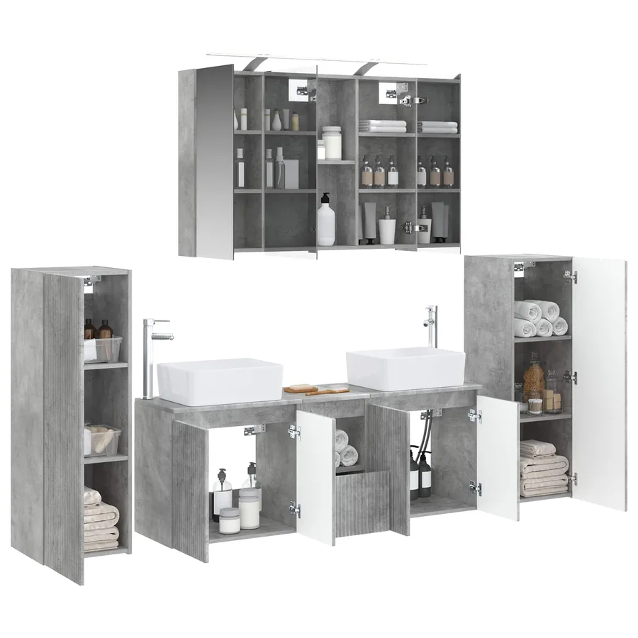Ensemble de mobilier de salle de bain 6 pcs Gris béton - 3