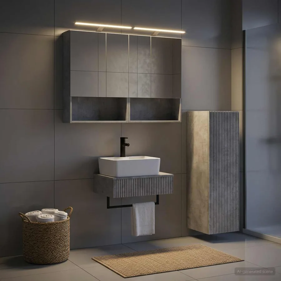 Ensemble d'armoire de salle de bain 4 pcs Gris béton