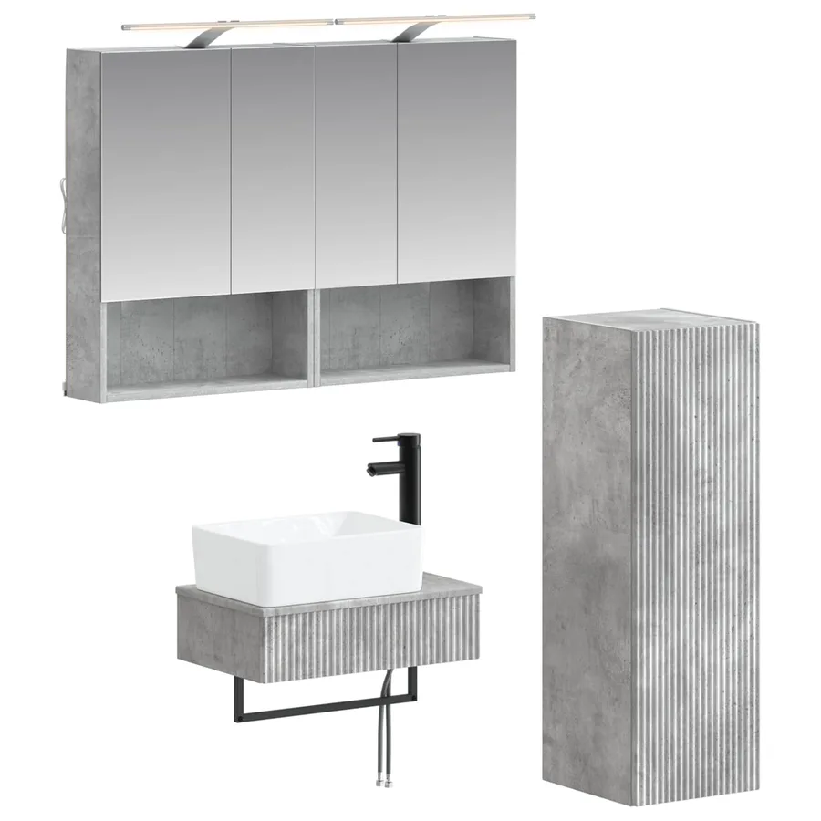 Ensemble d'armoire de salle de bain 4 pcs Gris béton - 2