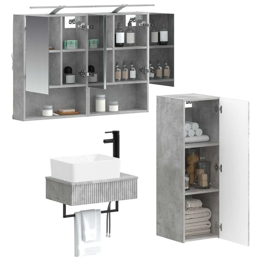 Ensemble d'armoire de salle de bain 4 pcs Gris béton - 3