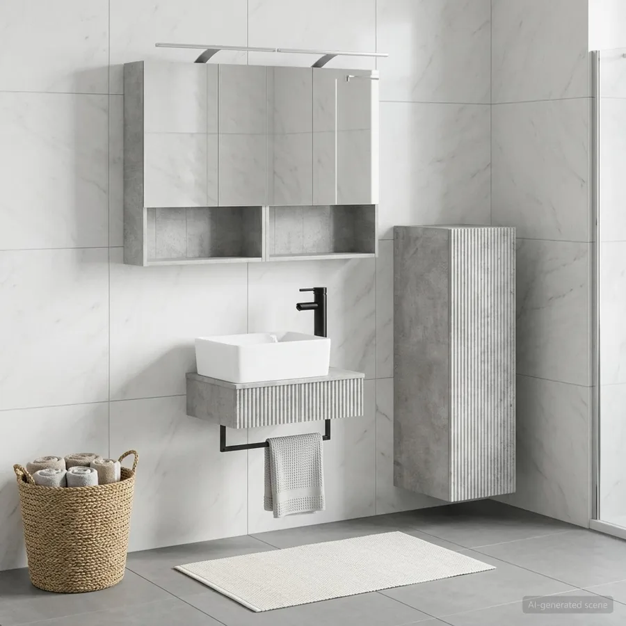 Ensemble d'armoire de salle de bain 4 pcs Gris béton - 4