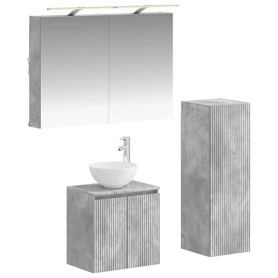 Ensemble de mobilier de salle de bain 4 pcs Gris béton - 2