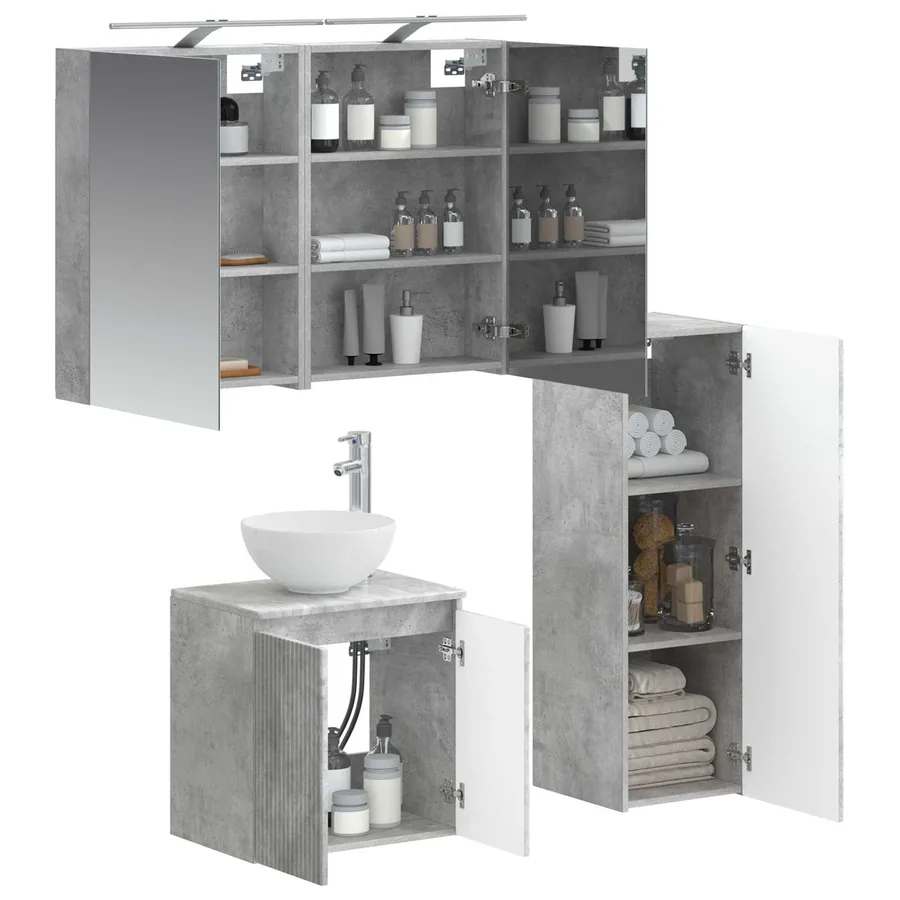 Ensemble de mobilier de salle de bain 4 pcs Gris béton - 3