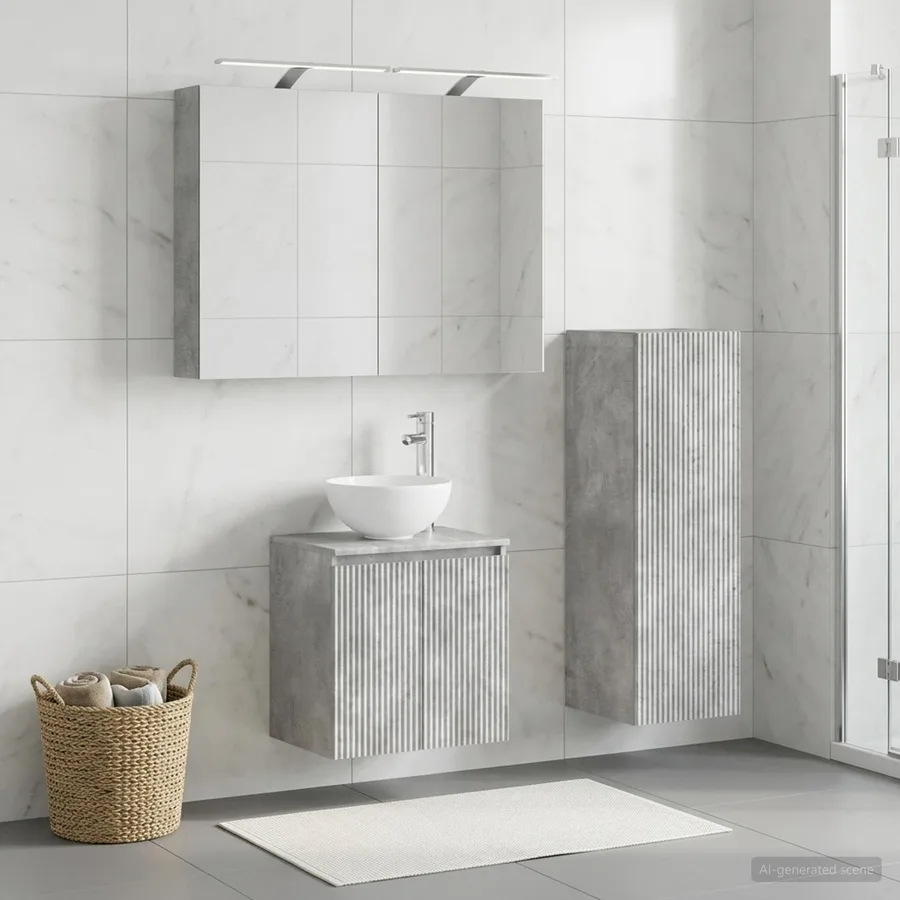 Ensemble de mobilier de salle de bain 4 pcs Gris béton - 4