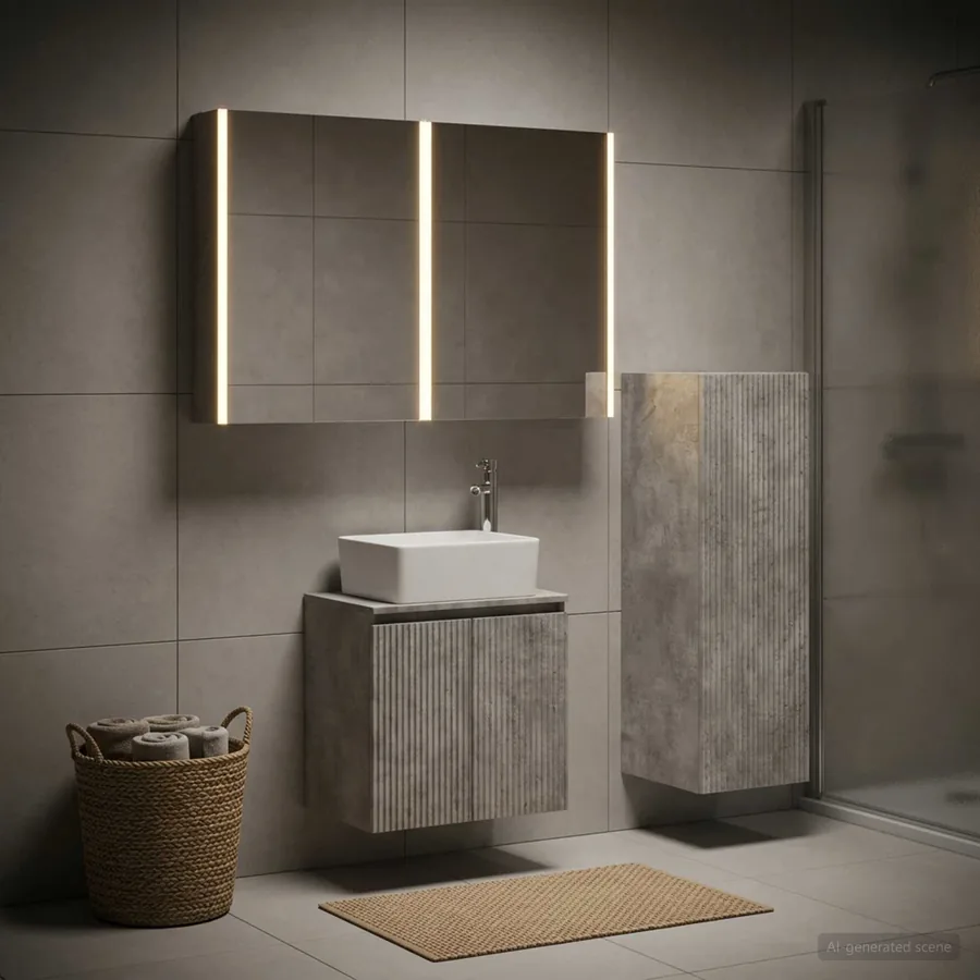 Ensemble de mobilier de salle de bain 4 pcs Gris béton