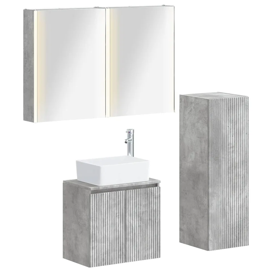 Ensemble de mobilier de salle de bain 4 pcs Gris béton - 2