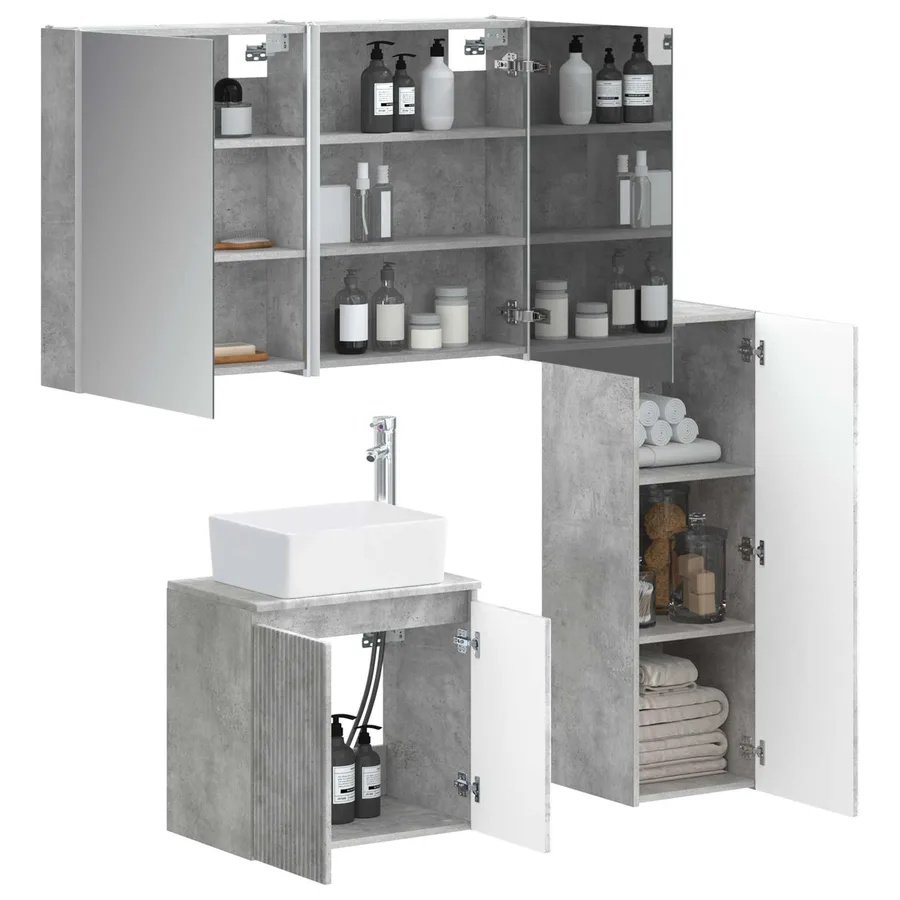 Ensemble de mobilier de salle de bain 4 pcs Gris béton - 3