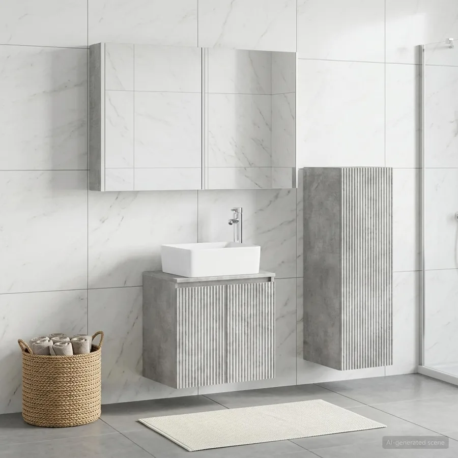Ensemble de mobilier de salle de bain 4 pcs Gris béton - 4