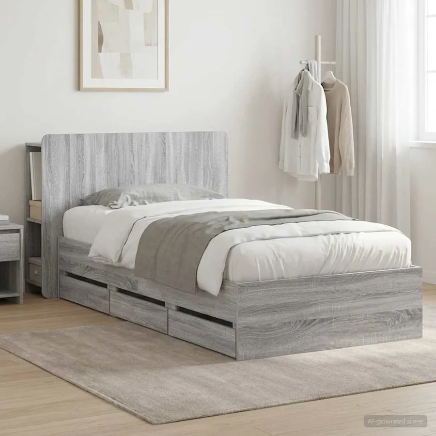 Cadre de lit avec rangement Sonoma gris 100 x 200 cm