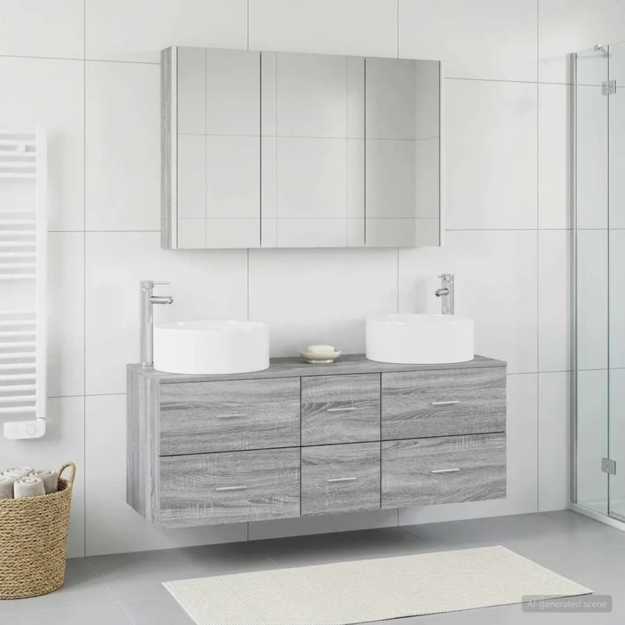 Ensemble de mobilier de salle de bain 4 pcs Sonoma gris