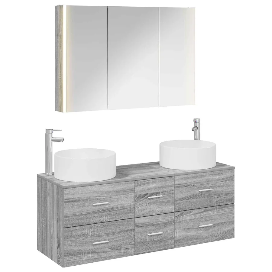Ensemble de mobilier de salle de bain 4 pcs Sonoma gris - 2