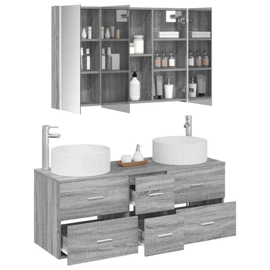 Ensemble de mobilier de salle de bain 4 pcs Sonoma gris - 3