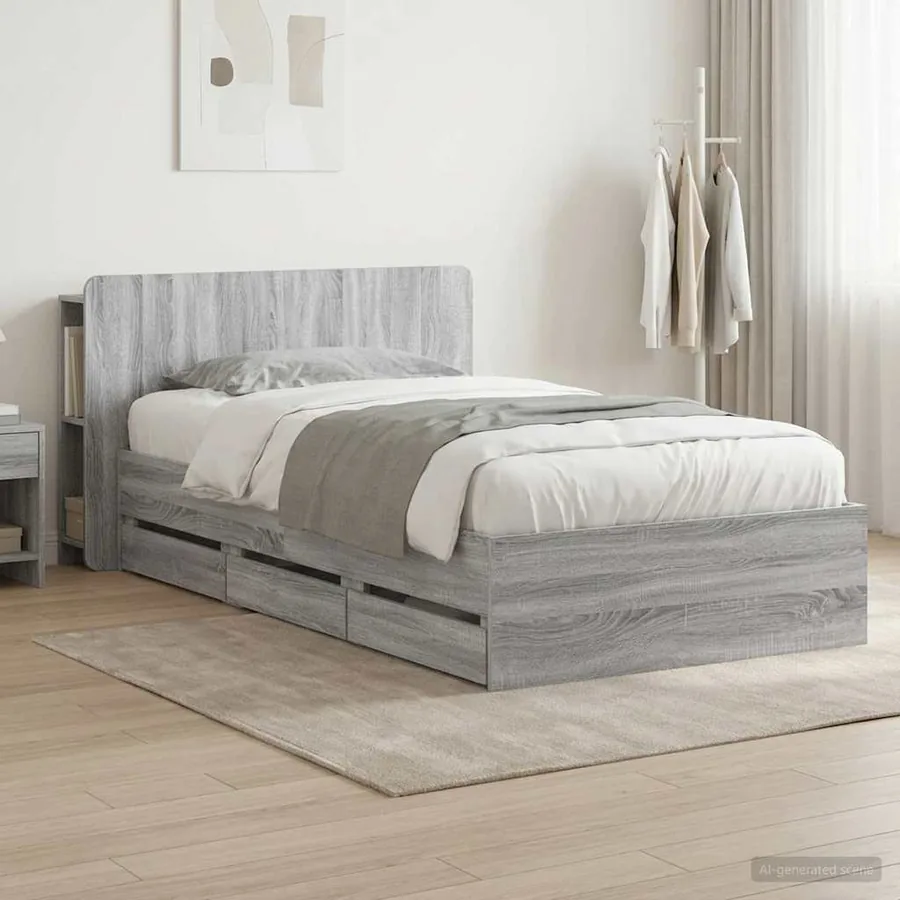 Cadre de lit avec rangement Sonoma gris 90 x 200 cm