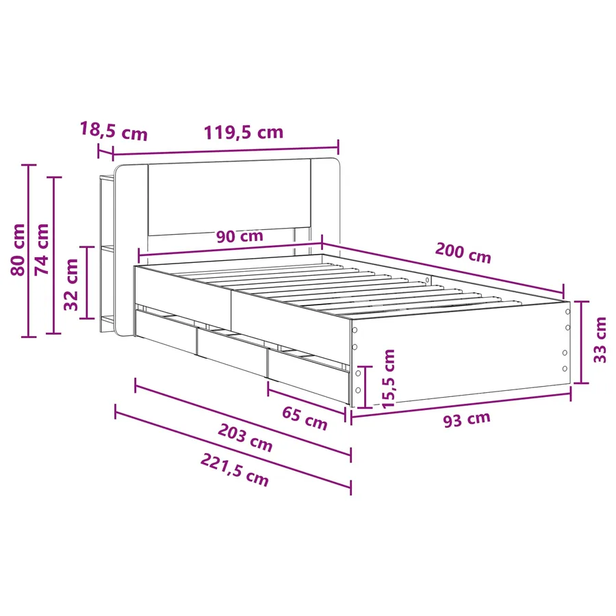 Cadre de lit avec rangement Sonoma gris 90 x 200 cm - 10