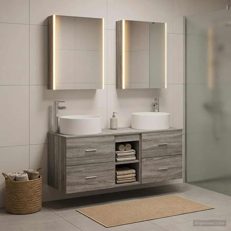 Ensemble de mobilier de salle de bain 5 pcs Sonoma gris