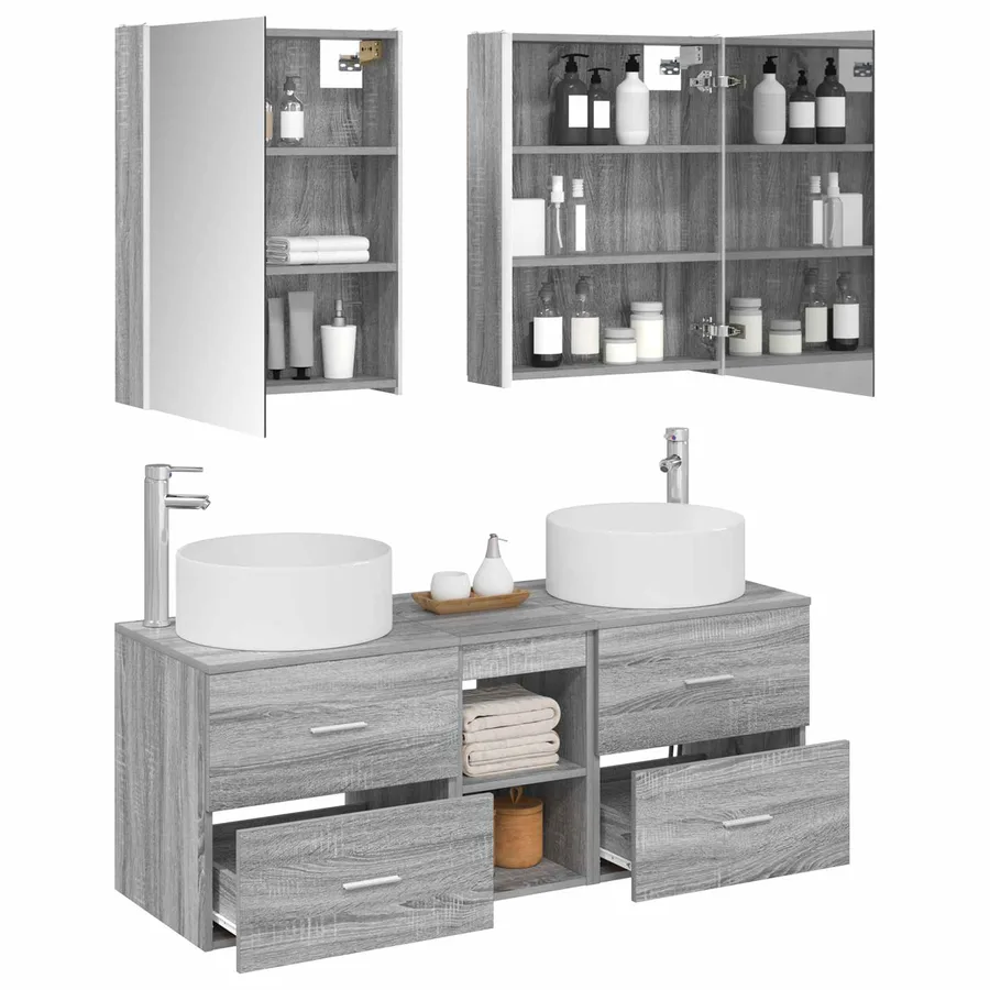 Ensemble de mobilier de salle de bain 5 pcs Sonoma gris - 3