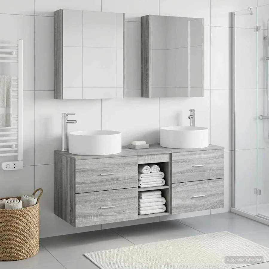 Ensemble de mobilier de salle de bain 5 pcs Sonoma gris - 4