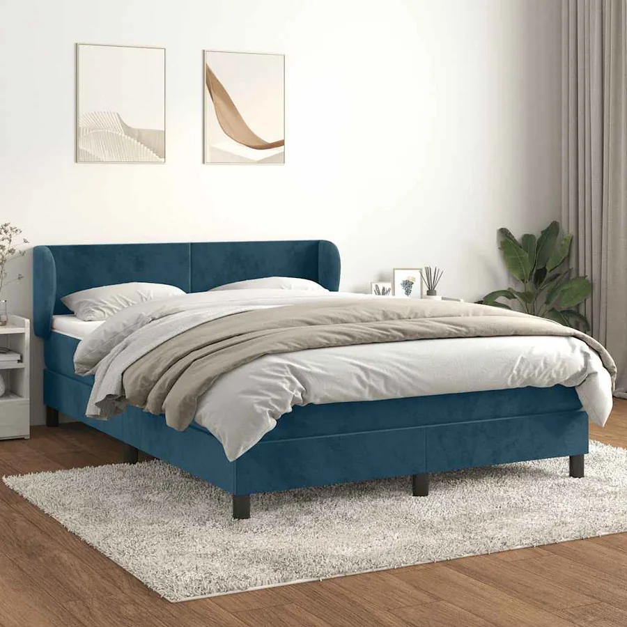 Sommier à lattes de lit et matelas Bleu foncé 140x200cm Velours