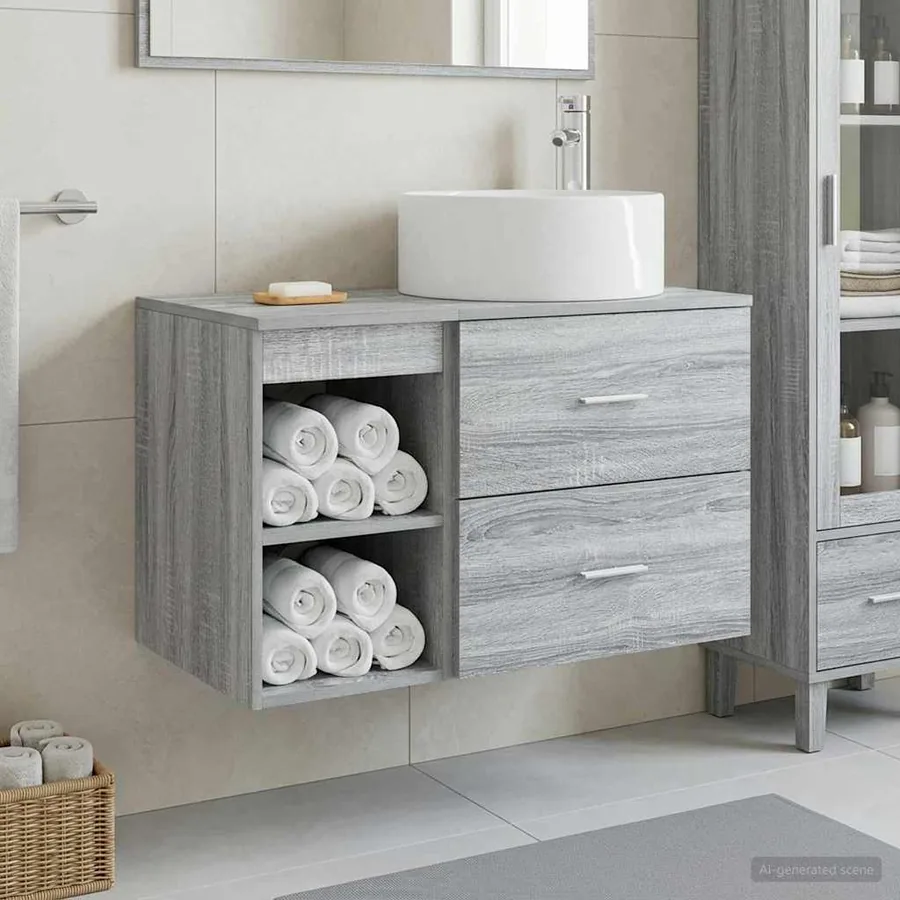 Ensemble de mobilier de salle de bain 2 pcs Sonoma gris