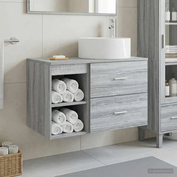 Ensemble de mobilier de salle de bain 2 pcs Sonoma gris