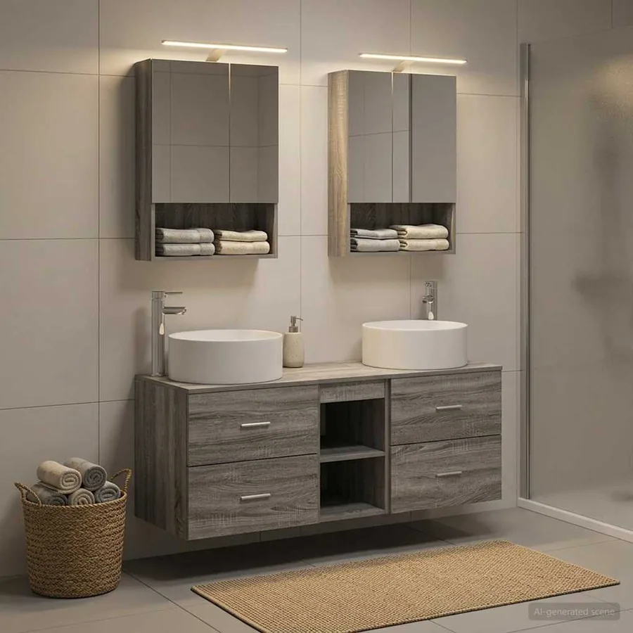 Ensemble de mobilier de salle de bain 5 pcs Sonoma gris