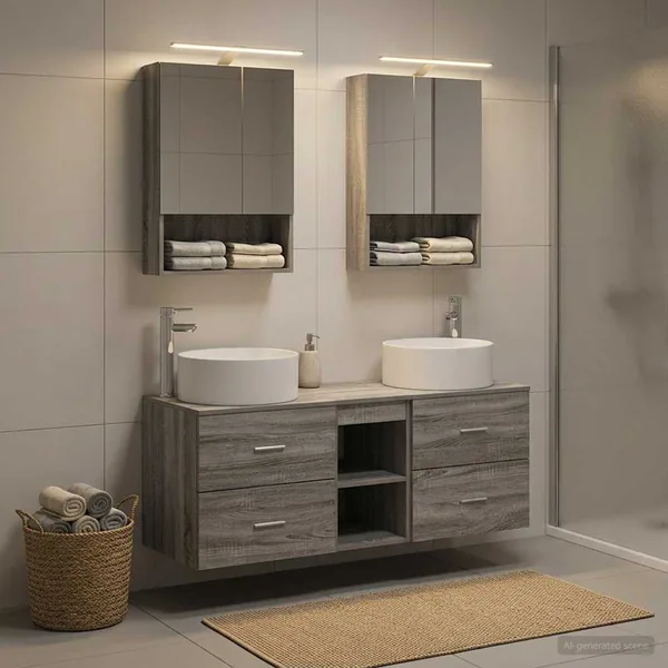 Ensemble de mobilier de salle de bain 5 pcs Sonoma gris