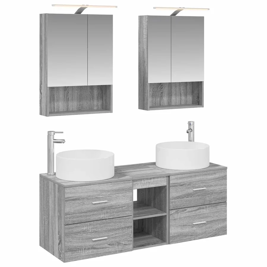 Ensemble de mobilier de salle de bain 5 pcs Sonoma gris - 2