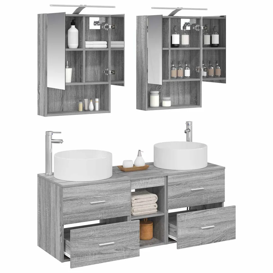 Ensemble de mobilier de salle de bain 5 pcs Sonoma gris - 3