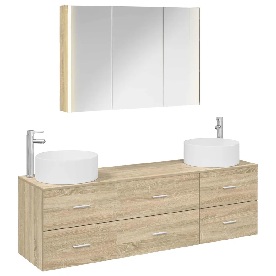 Ensemble de mobilier de salle de bain 4 pcs Chêne Sonoma - 2