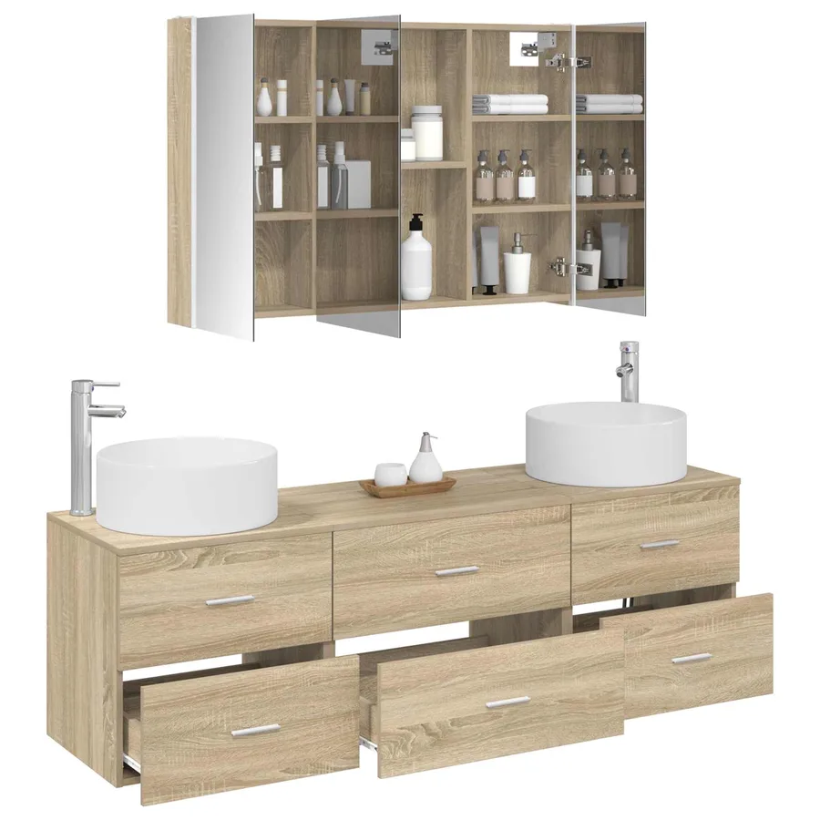 Ensemble de mobilier de salle de bain 4 pcs Chêne Sonoma - 3