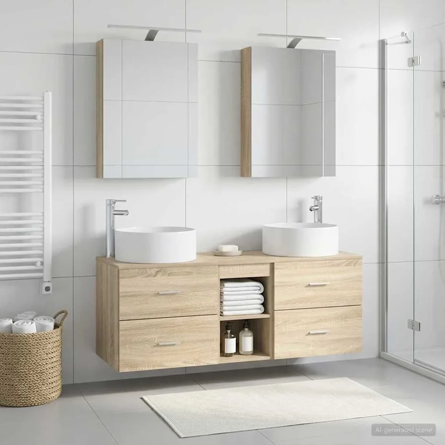 Ensemble de mobilier de salle de bain 5 pcs Chêne Sonoma