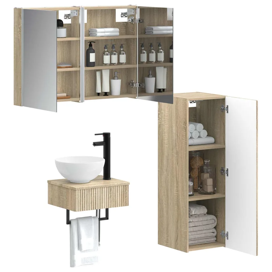 Ensemble d'armoire de salle de bain 4 pcs Chêne Sonoma - 3