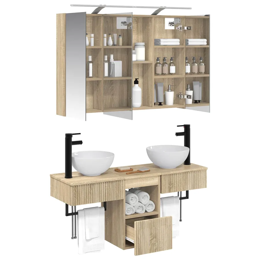 Ensemble d'armoire de salle de bain 4 pcs Chêne Sonoma - 3