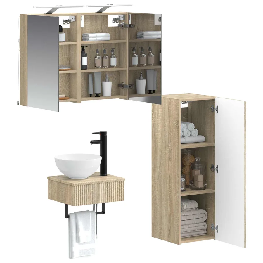 Ensemble d'armoire de salle de bain 4 pcs Chêne Sonoma - 3