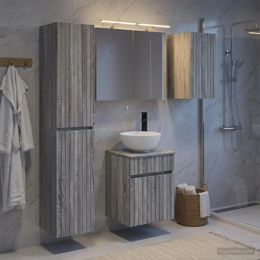 Ensemble d'armoire de salle de bain 5 pcs Sonoma gris