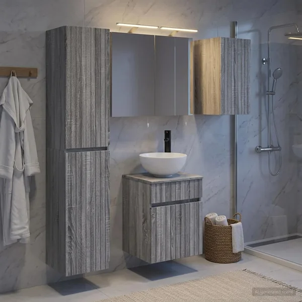Ensemble d'armoire de salle de bain 5 pcs Sonoma gris