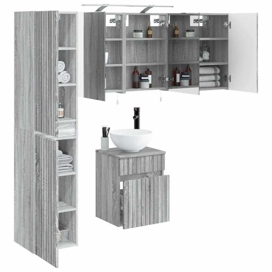 Ensemble d'armoire de salle de bain 5 pcs Sonoma gris - 3