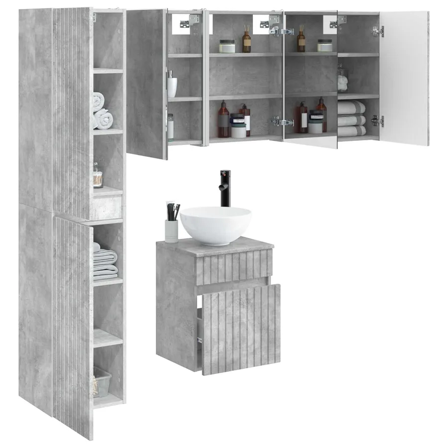 Ensemble d'armoire de salle de bain 5 pcs Gris béton - 3
