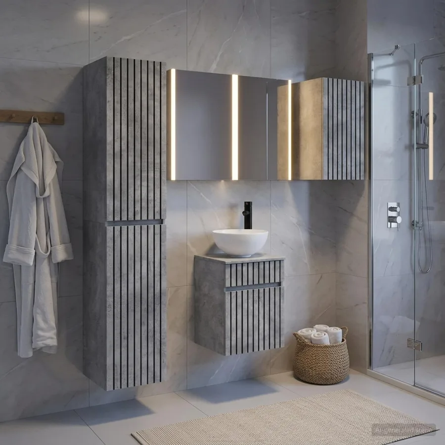 Ensemble d'armoire de salle de bain 5 pcs Gris béton - 4