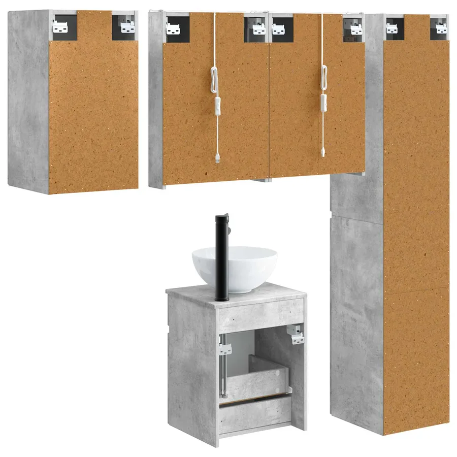 Ensemble d'armoire de salle de bain 5 pcs Gris béton - 9