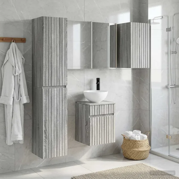 Ensemble d'armoire de salle de bain 5 pcs Sonoma gris