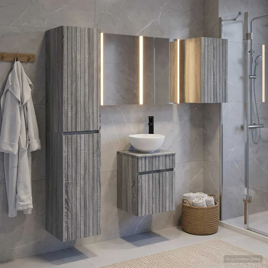 Ensemble d'armoire de salle de bain 5 pcs Sonoma gris - 4