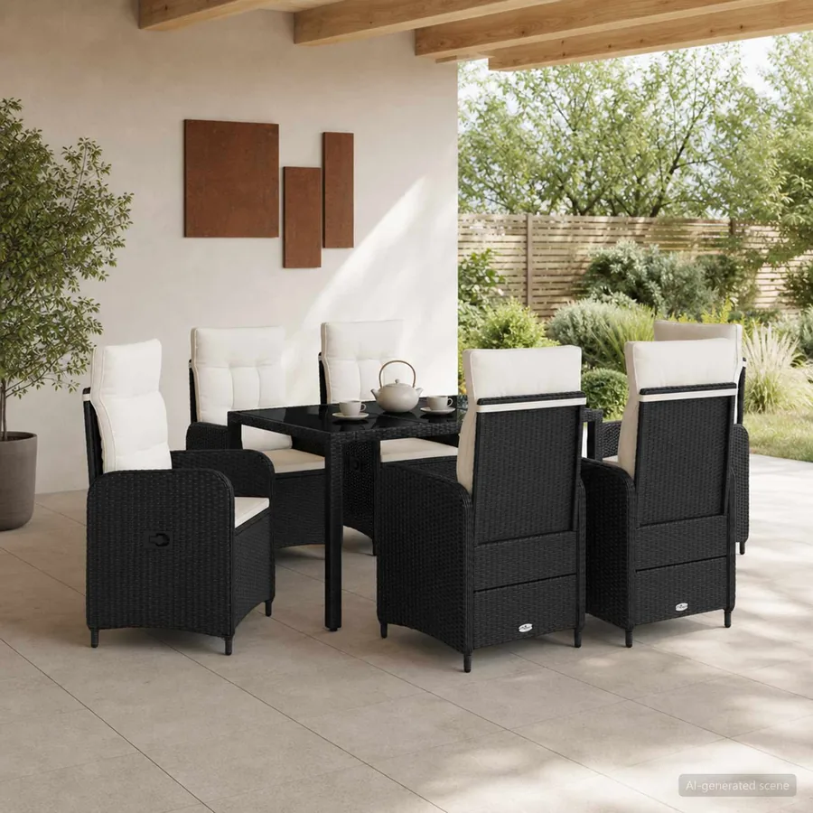 Ensemble de repas extérieur 7 pcs Noir et blanc crème