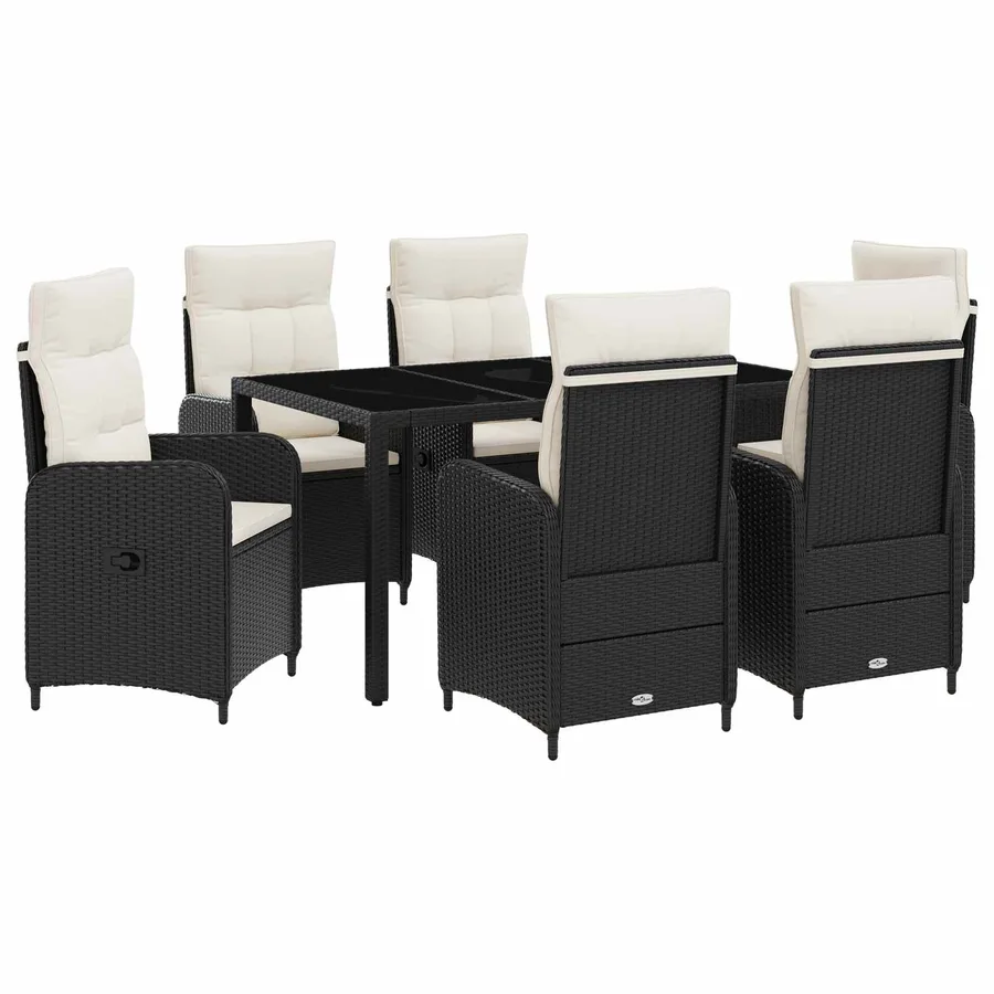 Ensemble de repas extérieur 7 pcs Noir et blanc crème - 2