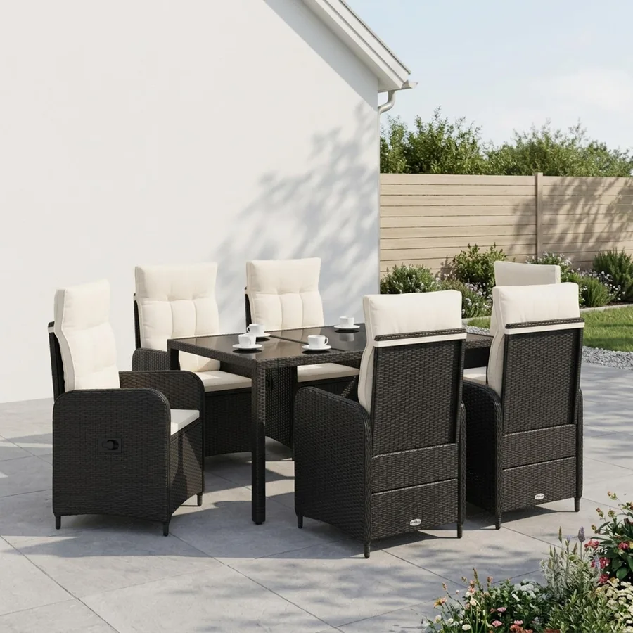 Ensemble de repas extérieur 7 pcs Noir et blanc crème - 3