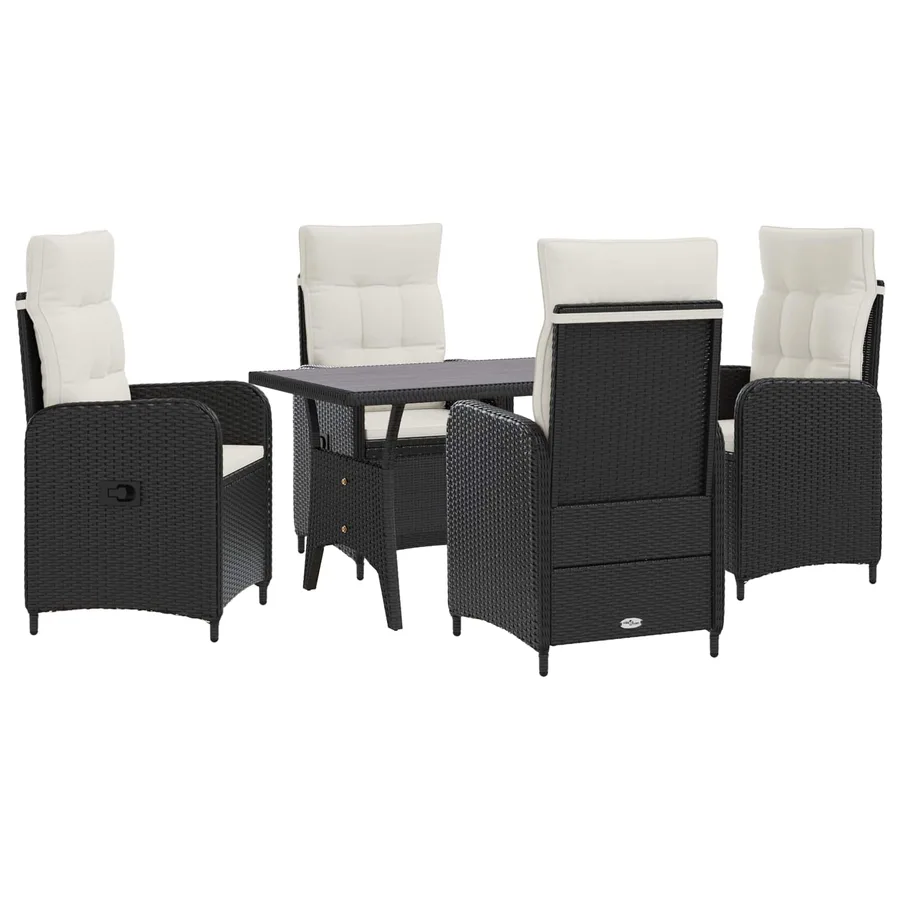 Ensemble de repas extérieur 5 pcs Noir et blanc crème polyrotin - 2
