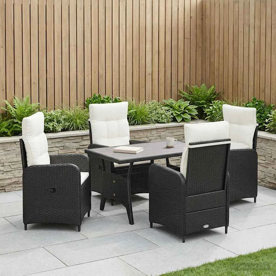 Ensemble de repas extérieur 5 pcs Noir et blanc crème polyrotin - 3
