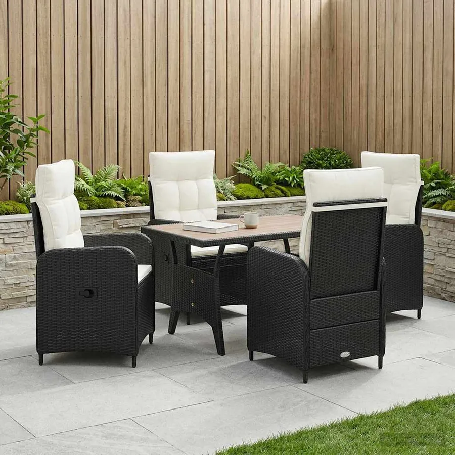 Ensemble de repas extérieur 5 pcs Noir et blanc crème polyrotin - 4